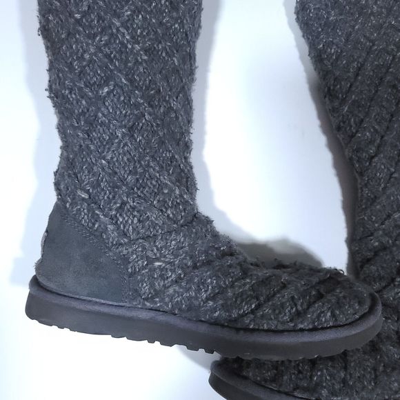 UGG Lattice Cardy Tall Sweater Boot Knit Boot Women's US Size 8 Gray - Picture 5 of 12